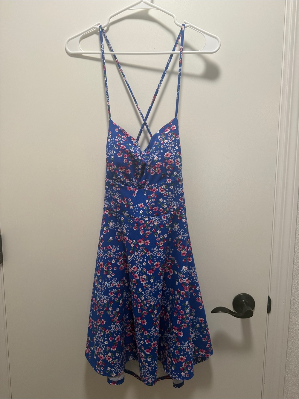 Emerald Sundae Royal Blue Floral Sundress with Pink Accents